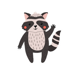 Cute hand drawn raccoon isolated on white.