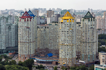 Fototapeta premium Aerial top view of Kiev city skyline from above, Ukraine.