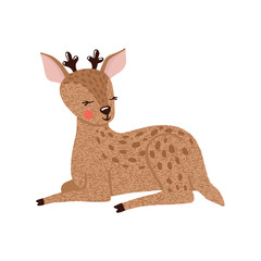 Cute hand drawn deer isolated on white.