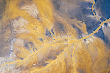 Aerial view of surrealistic industrial place. Human impact on the environment. View from above....