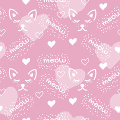 Fototapeta na wymiar Vector seamless pattern with cute cats and hearts. Girlish or children background. Can be used for print on clothes for boys and girls, wrapping paper, web or design of banners. EPS10.