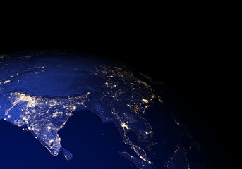 The Earth from space at night. India, China, Thailand, far-east. Elements of this image furnished...