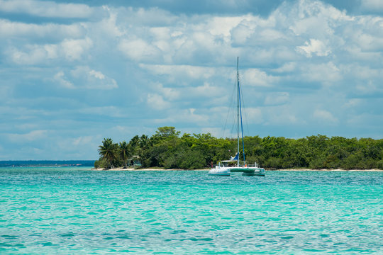 Catamaran at azure water of Caribbean sea