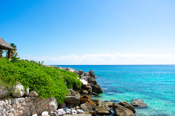 Beautiful landscape Caribbean Sea against clear blue sky during sunny day. 