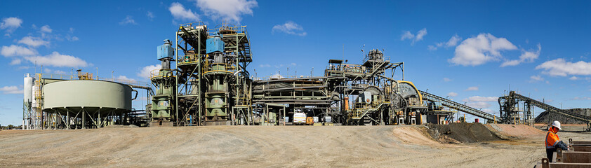 Fototapeta na wymiar Panoramic view of a copper mine head with equipment in NSW Australia