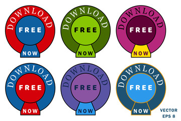 set of round multicolored buttons download free now for web site design vector illustration