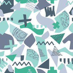 Obraz premium Collage modern geometric seamless pattern. Modern abstract illustration with hand drawn texture in vector.