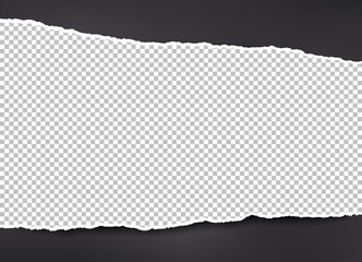 Torn white squared paper strips for text or message is on black background. Vector illustration