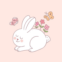 Cartoon cute sweet rabbit and flower vector.