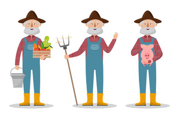 happy farmer family cartoon character in organic rural farm