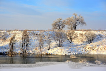 Naklejka na ściany i meble Winter river near Issyk in Almaty region
