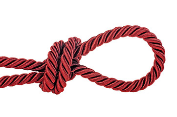 Red rope in the form of a loop on white background