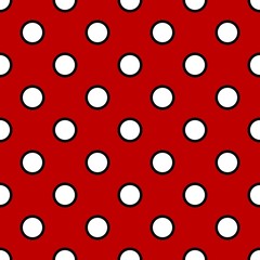 Polka white on red background seamless pattern. Fashion graphic background design. Modern stylish abstract texture. Monochrome template for prints, textiles, wrapping, wallpaper. Vector illustration.