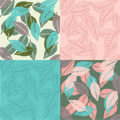 Collection of 4 doodle floral patterns. Set of patterns.