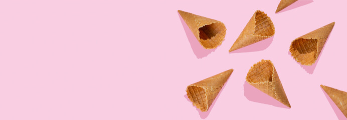 Creative layout - pattern made with ice cream cones, top view