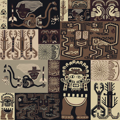 Seamless pattern with ornament in the style of the Peruvian bedspread.