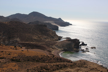 Fototapeta na wymiar Cala Carbon beach / Deserted beaches in Cabo de Gata National Park - Almeria - Spain