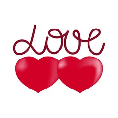 Two heart, lettering love t shirt. Fashion stylish print for sports wear. Heart as symbol of linked, join, love. Typographic print poster. Template for t shirt, card,banner, label etc. Design element