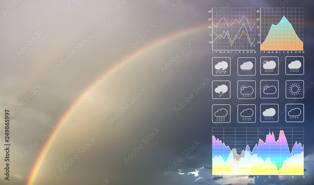 Wall mural weather forecast symbol data presentation with graph and chart on dramatic atmosphere summer season 