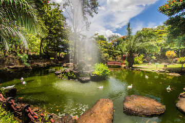 This traditional ande beautiful japanese garden is located in brazilian Caldas Novas City