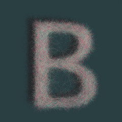 Colorful capital letter B from fine lines like a sketch drawn with pencil on green background with shadow. Vector.