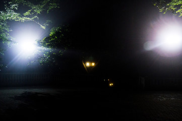 Two strong street lights in a park at the night