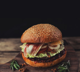 Classic american beef burger. Unhealthy food concept. 