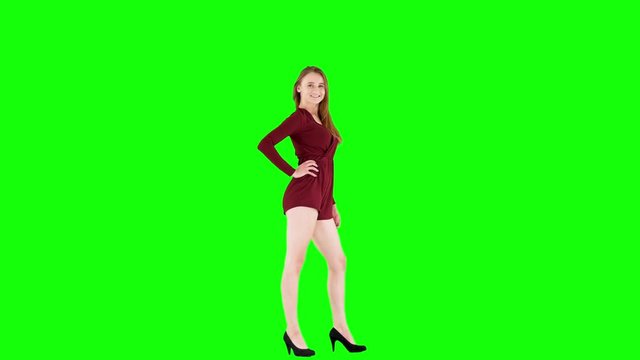 Young Model Posing on Green Screen