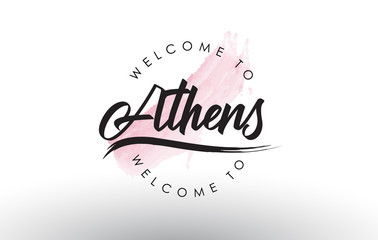 Athens Welcome to Text with Watercolor Pink Brush Stroke