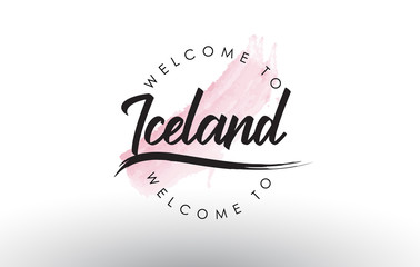 Iceland Welcome to Text with Watercolor Pink Brush Stroke