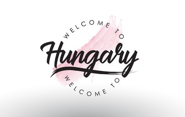 Hungary Welcome to Text with Watercolor Pink Brush Stroke
