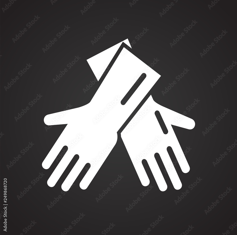 Poster cleaning gloves icon on black background for graphic and web design, modern simple vector sign. inte
