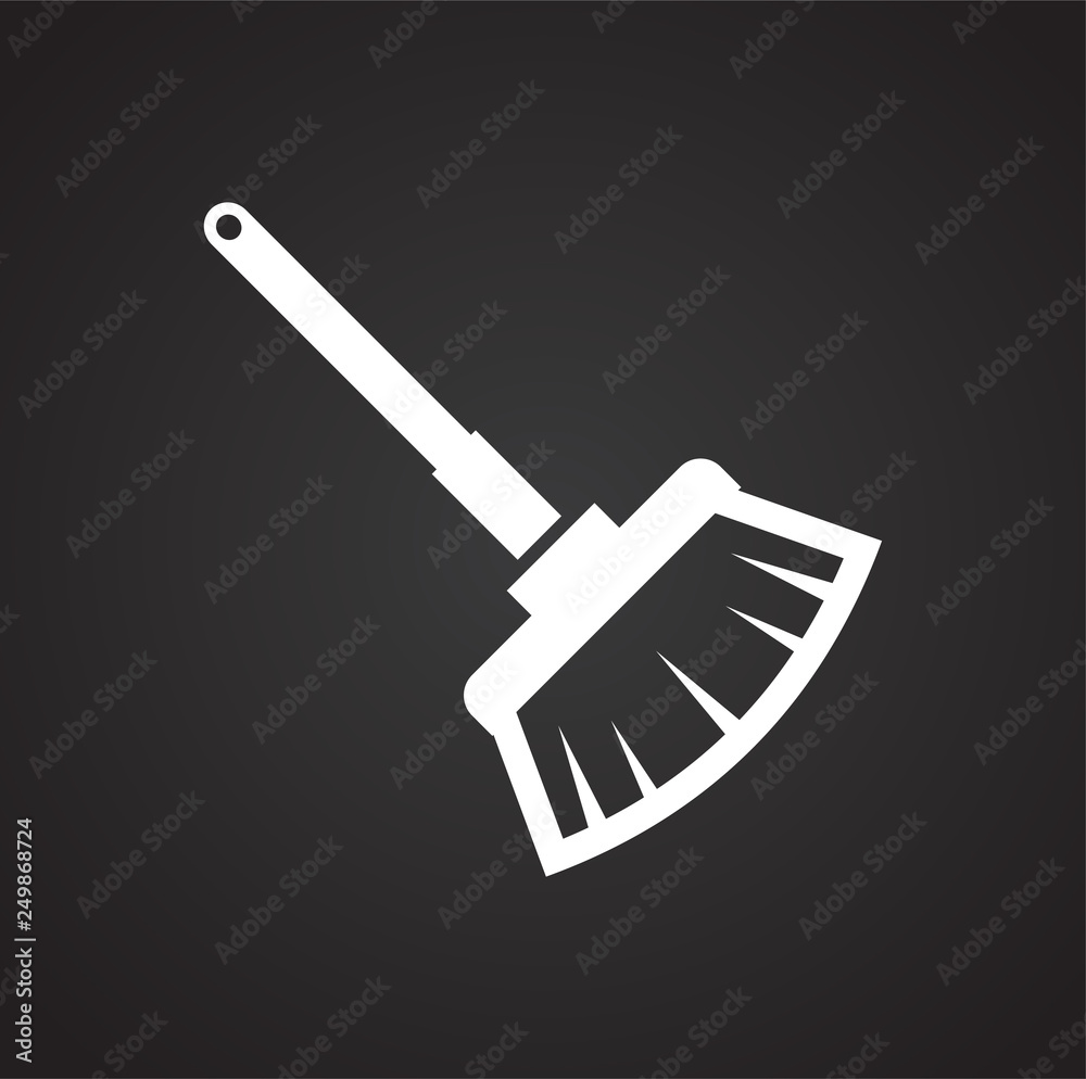 Poster cleaning broom icon on black background for graphic and web design, modern simple vector sign. inter