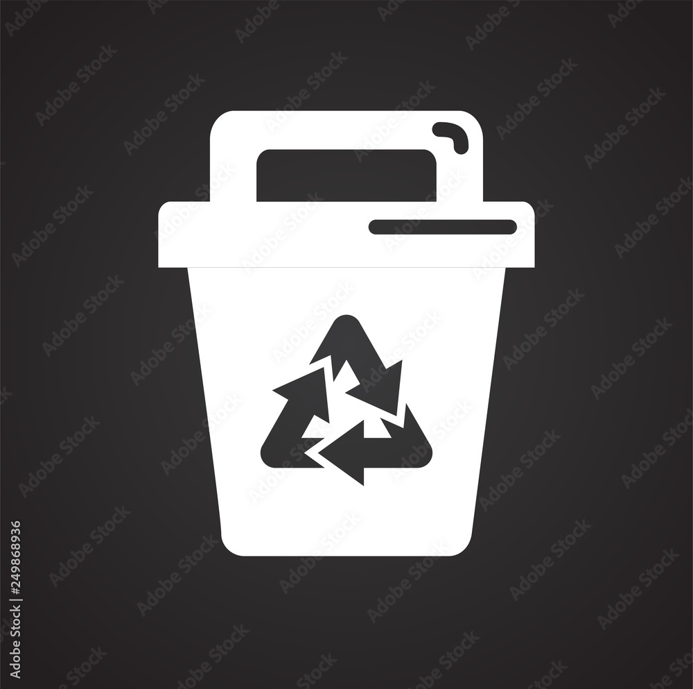 Poster recycling bin icon on black background for graphic and web design, modern simple vector sign. intern