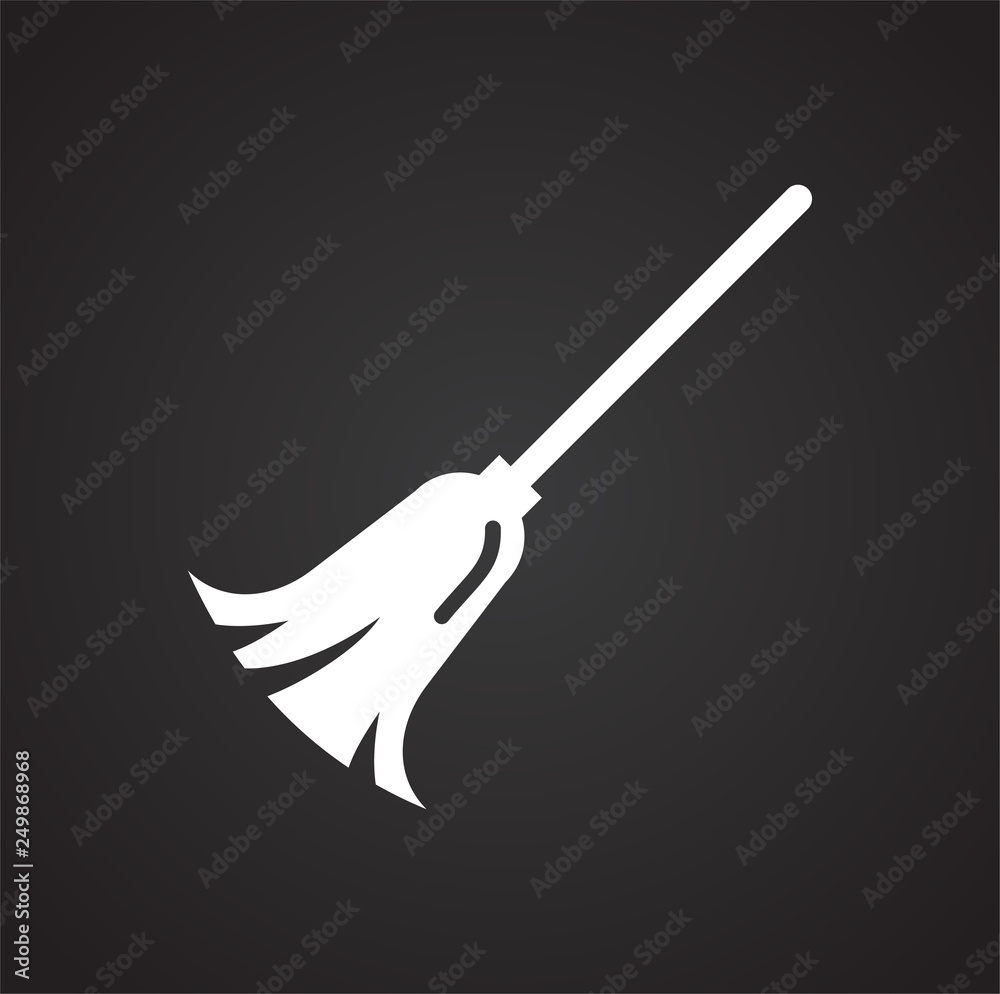 Poster cleaning broom icon on black background for graphic and web design, modern simple vector sign. inter