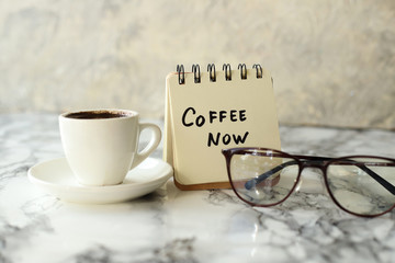 I like coffee. white Cup with coffee and croissants on the table