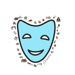 Vector set. Cartoon cute hand drawn Cinema. Colorful detailed, with lots of objects background. Doodle Set. Hand drawn cinema icons doodle