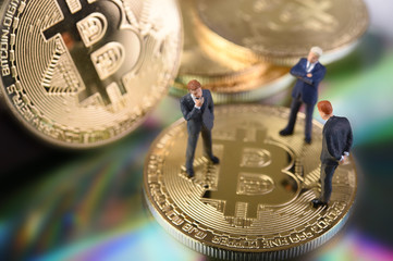 Golden Bitcoins. New virtual money. Studio shot