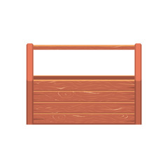 Wooden empty toolbox for tools for building construction, home repair. Flat vector icons for households, service providers isolated on white background.