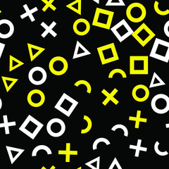 Colorful seamless vector pattern with different shapes objects. Texture background for textile, print, paper, fabric background, wallpaper