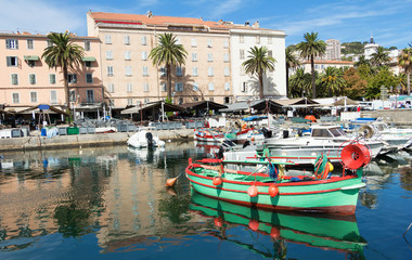 The picturesque fishing port of Ajaccio, Corsica, France.