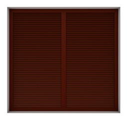 Wooden window frame with external blinds