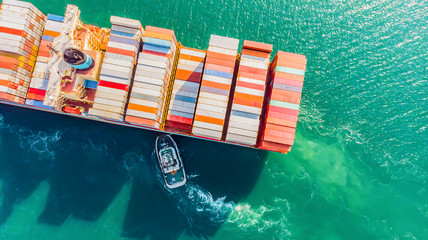 Fototapeta na wymiar Logistics and transportation of Container Cargo ship and Cargo import/export and business logistics,Aerial view from drone