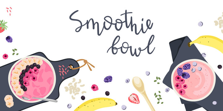 Smoothie bowl flat lay