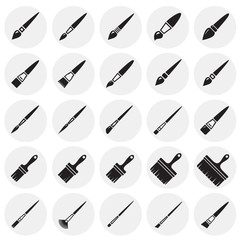 Obraz premium Brush icons set on circles background for graphic and web design, Modern simple vector sign. Internet concept. Trendy symbol for website design web button or mobile app