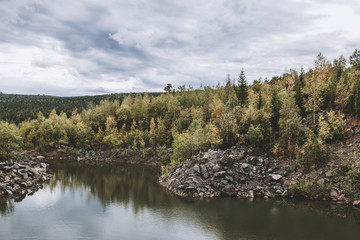 Lake scenes in forest, national park Kachkanar, Russia, Europe