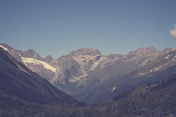 Close up view mountains scenes in national park Dombai, Caucasus