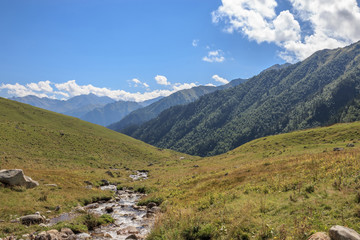 Close up view mountains scenes in national park Dombai, Caucasus