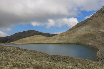 Lake scenes in mountains, national park Dombai, Caucasus, Russia