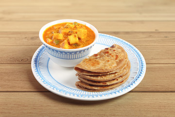 Indian Traditional Home made Paneer Butter Masala with chapathi 